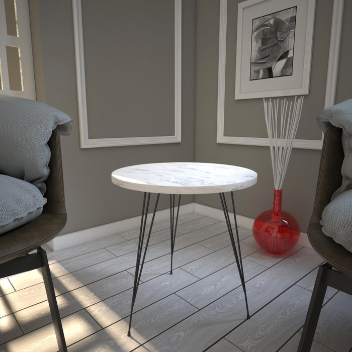 Hanah Home Marmo Mesa Auxiliar con Patas de Metal, Blanca y Negra, 40x44x40 cm